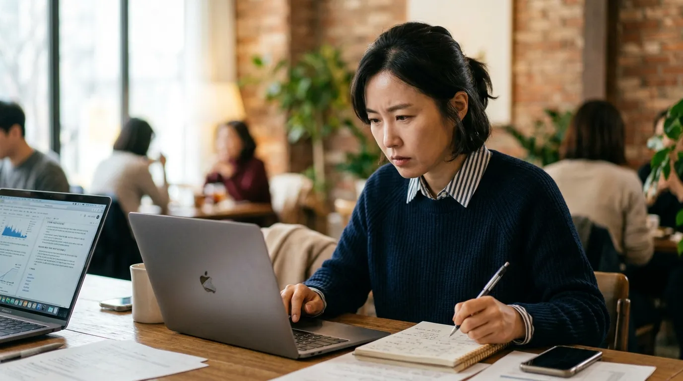 한국인 직장인이 AI 시대 직업 생존 전략을 검토하는 모습