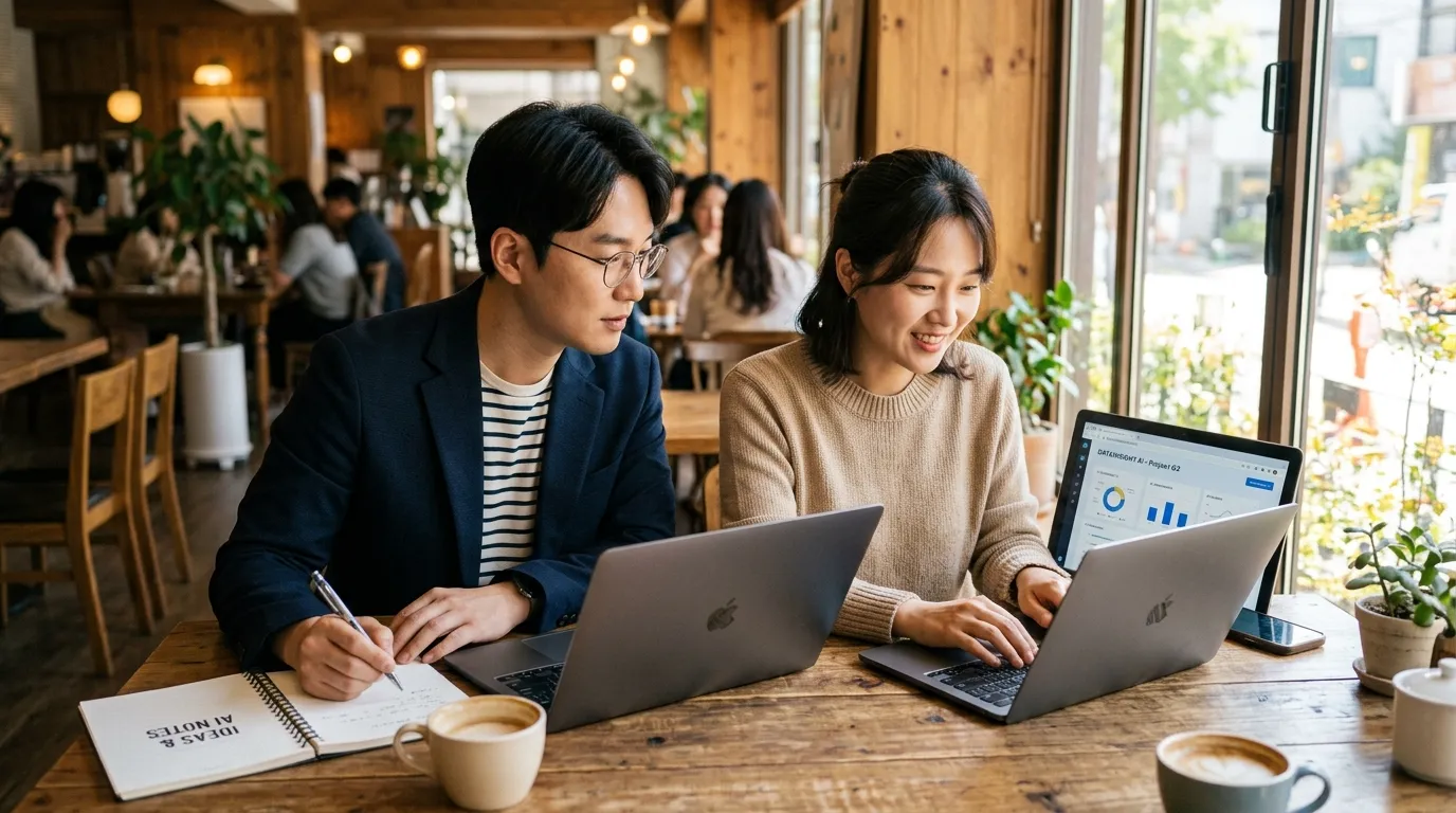 한국인 직장인들이 AI 도구를 활용해 업무 생산성을 높이는 모습
