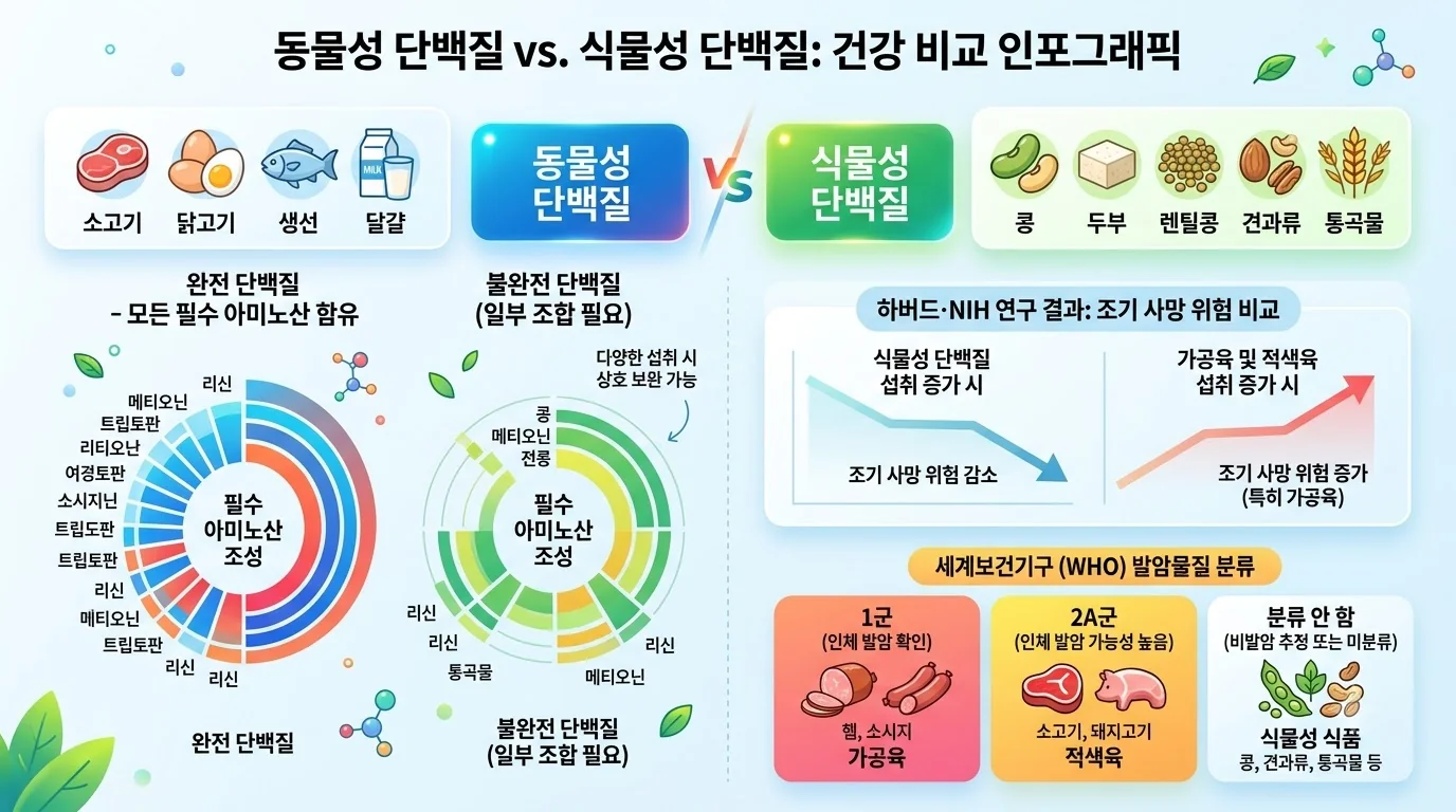 동물성 vs 식물성 단백질 비교 인포그래픽