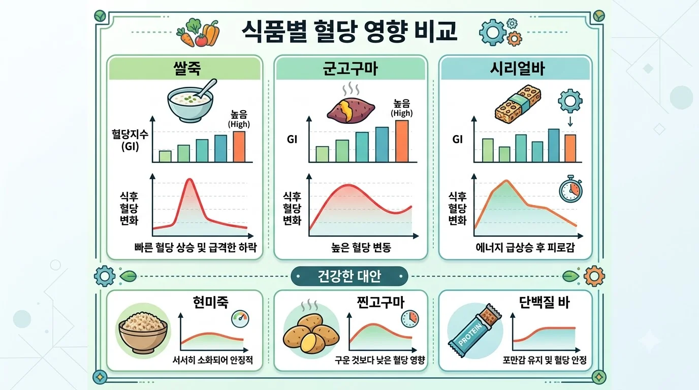 혈당 올리는 아침 메뉴 비교 인포그래픽