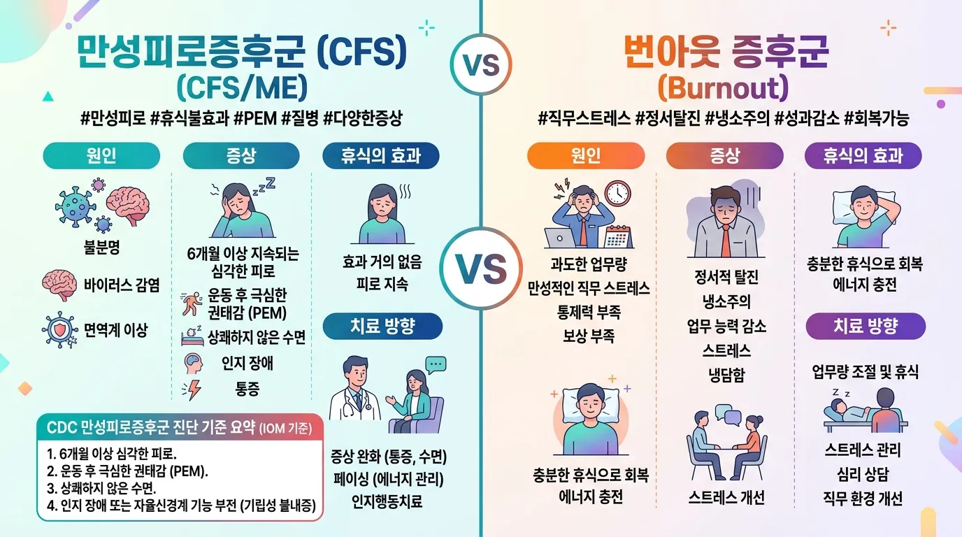 만성 피로와 소진증후군 비교 인포그래픽