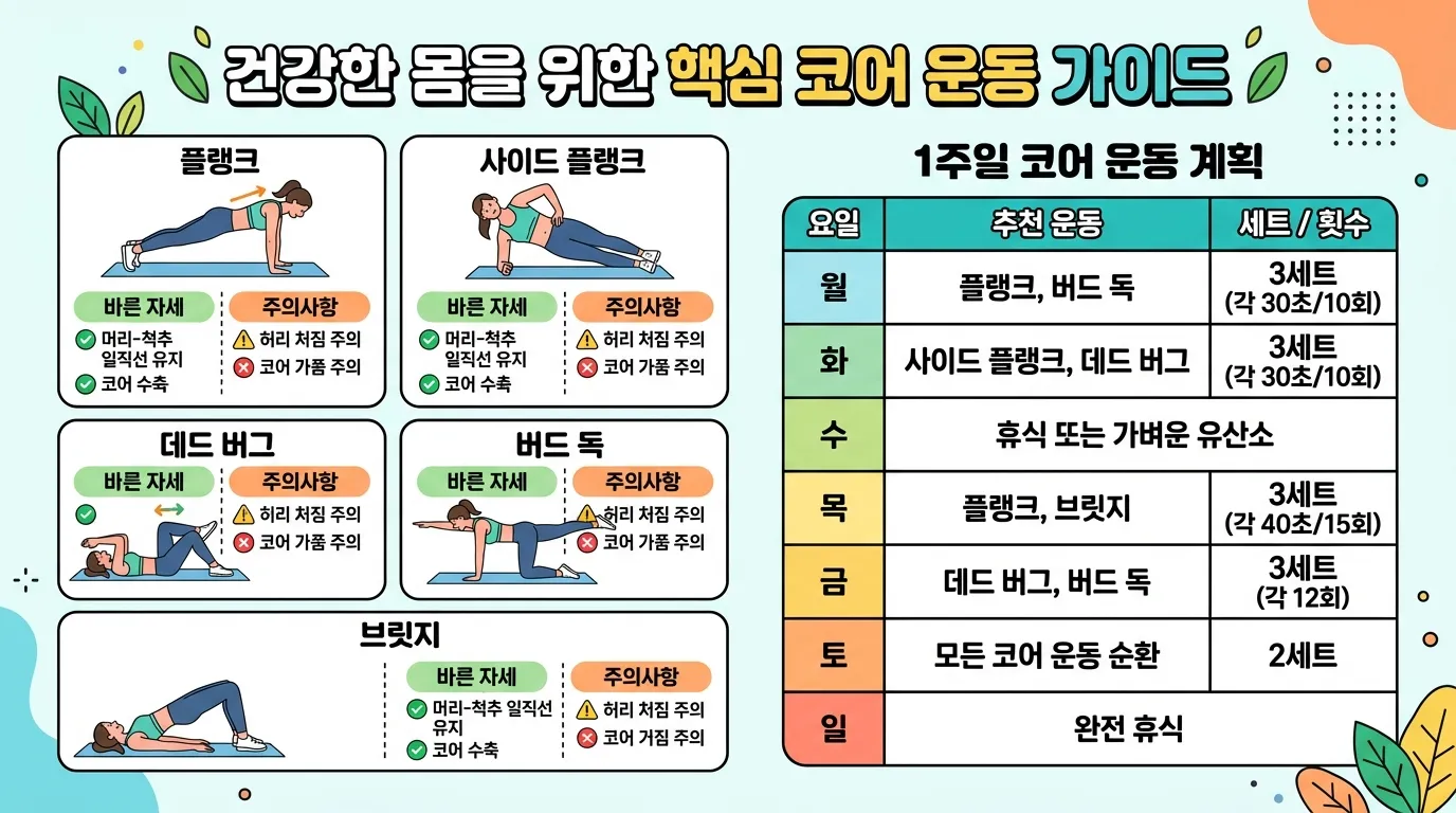 5가지 코어 운동 자세 가이드