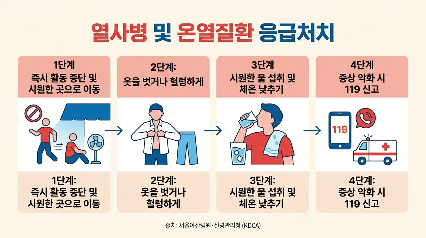 온열질환 응급처치 4단계 인포그래픽