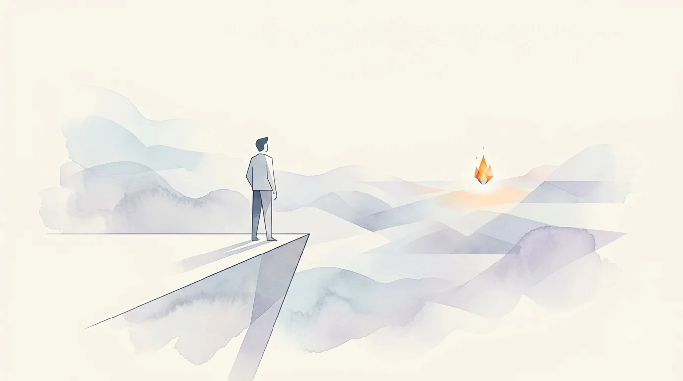 삶의 절벽과 내면의 불꽃 개념 일러스트