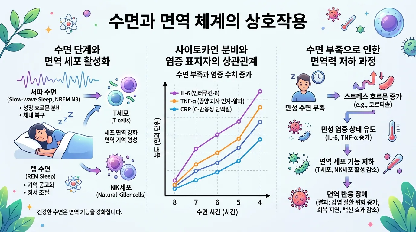 수면-면역 관계 인포그래픽