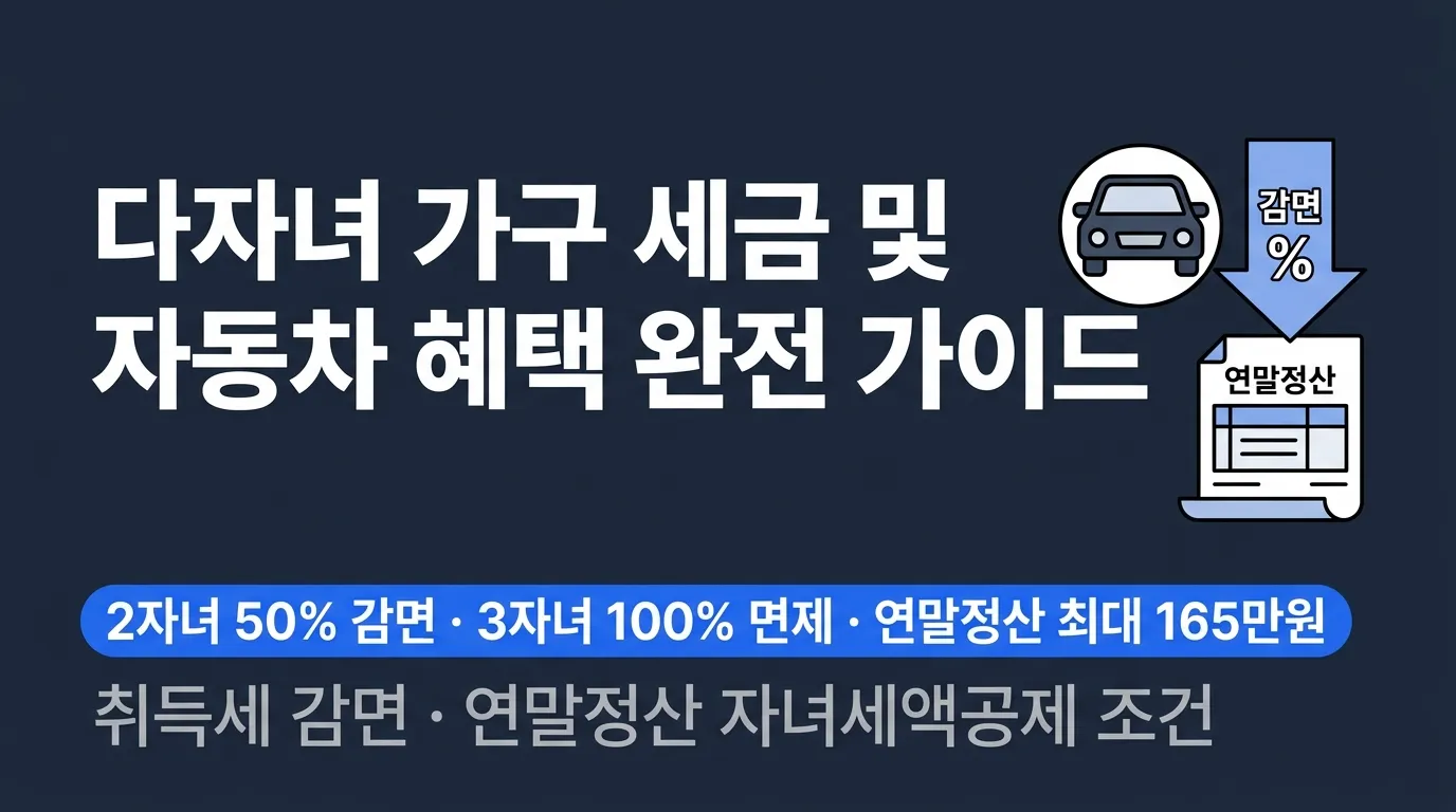 다자녀 세금·자동차 혜택 완전 정리 — 취득세 감면·연말정산 자녀세액공제 조건