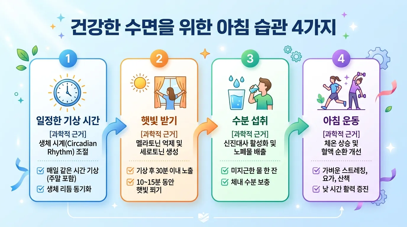 숙면을 위한 아침 습관 4가지 인포그래픽