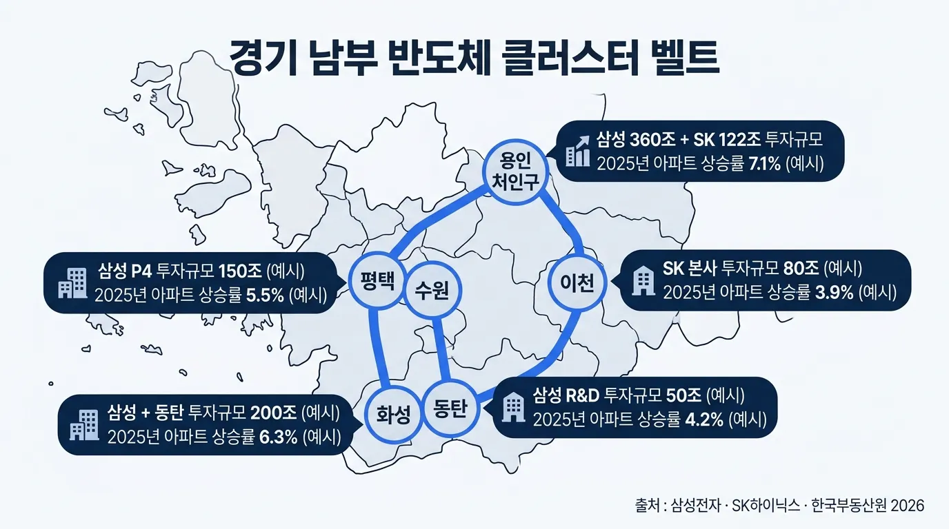 경기 남부 반도체 클러스터 벨트 지도 용인 평택 수원 이천 화성