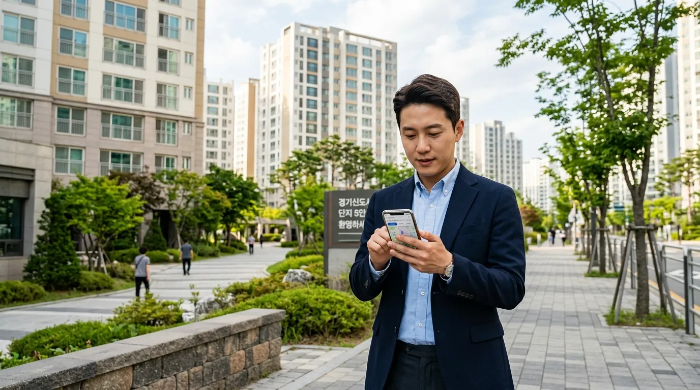 한국인이 경기 남부 신도시 아파트를 현장 조사하는 모습