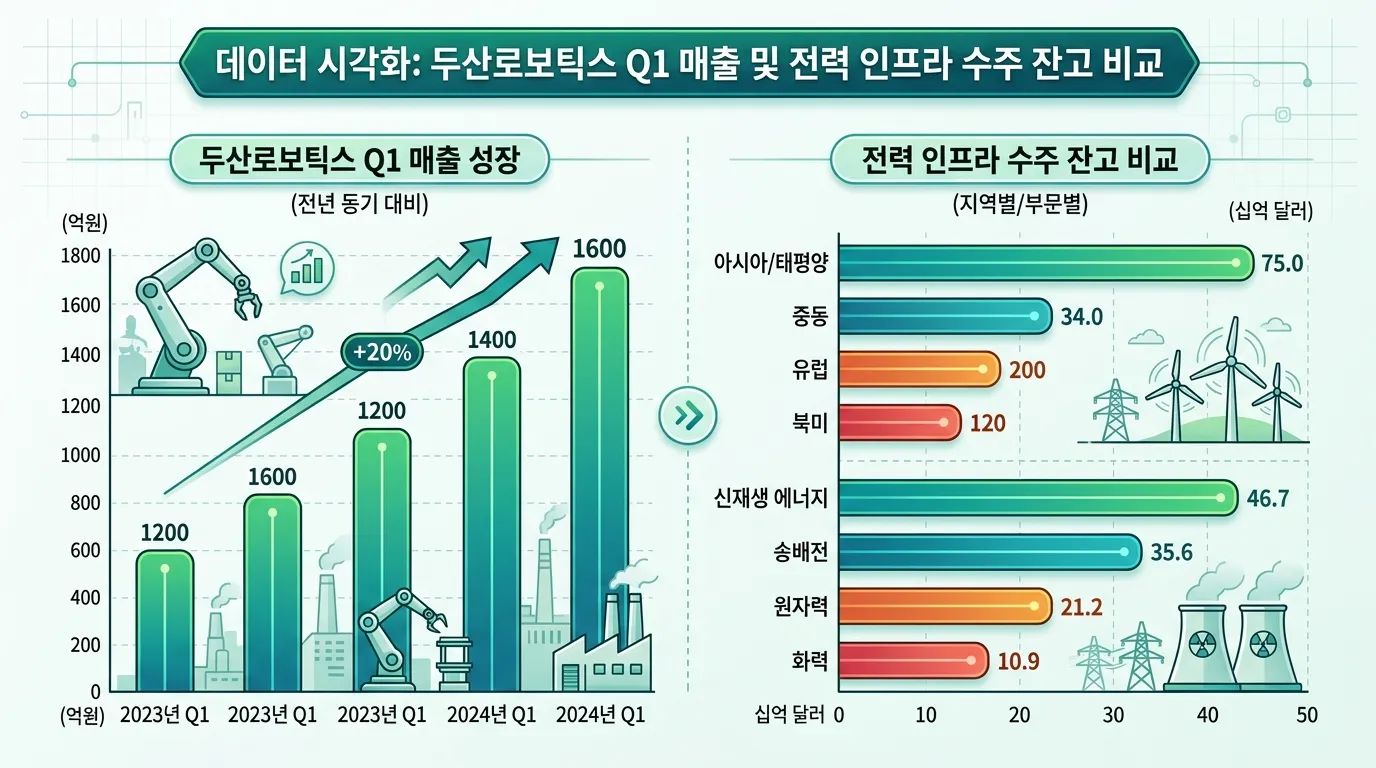 두산로보틱스 매출 증가율 및 전력인프라 수주 비교 차트