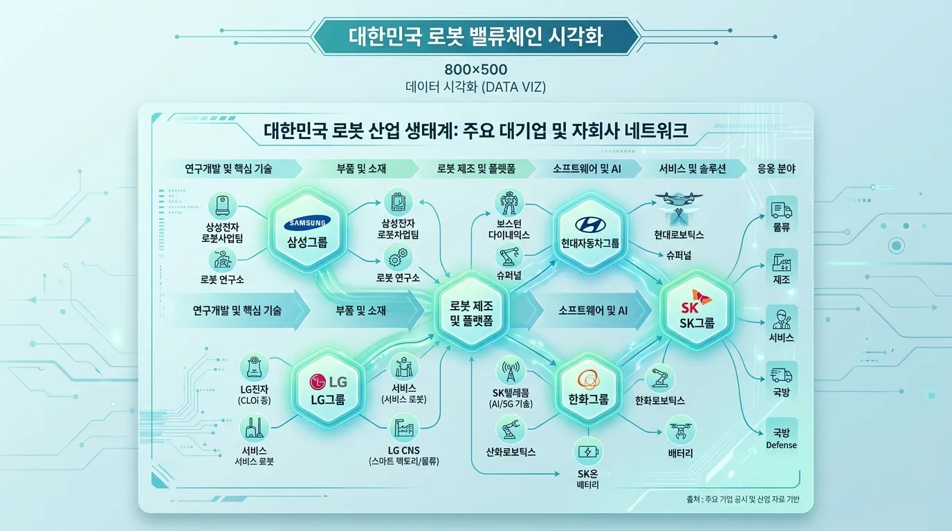 한국 휴머노이드 로봇 밸류체인 그룹별 라인업 구조도