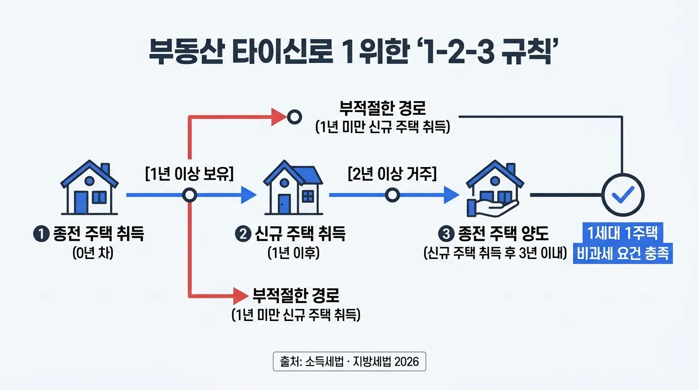 갈아타기 일시적 2주택 1-2-3 법칙 타임라인 다이어그램