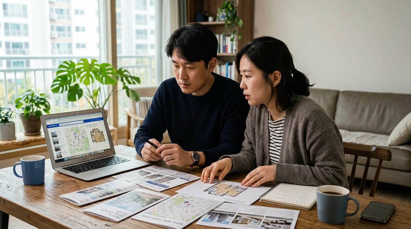 한국인 부부가 서울 부동산 시장을 분석하는 모습