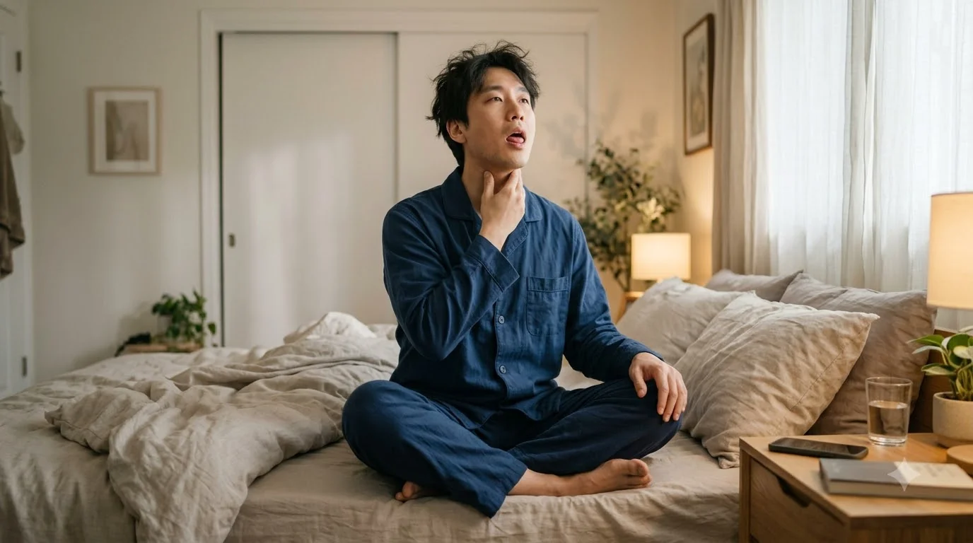 구강인두 운동으로 숙면을 준비하는 한국인 남성