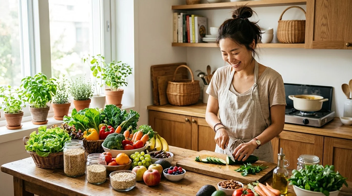 자연식품으로 건강한 다이어트를 실천하는 한국인 여성
