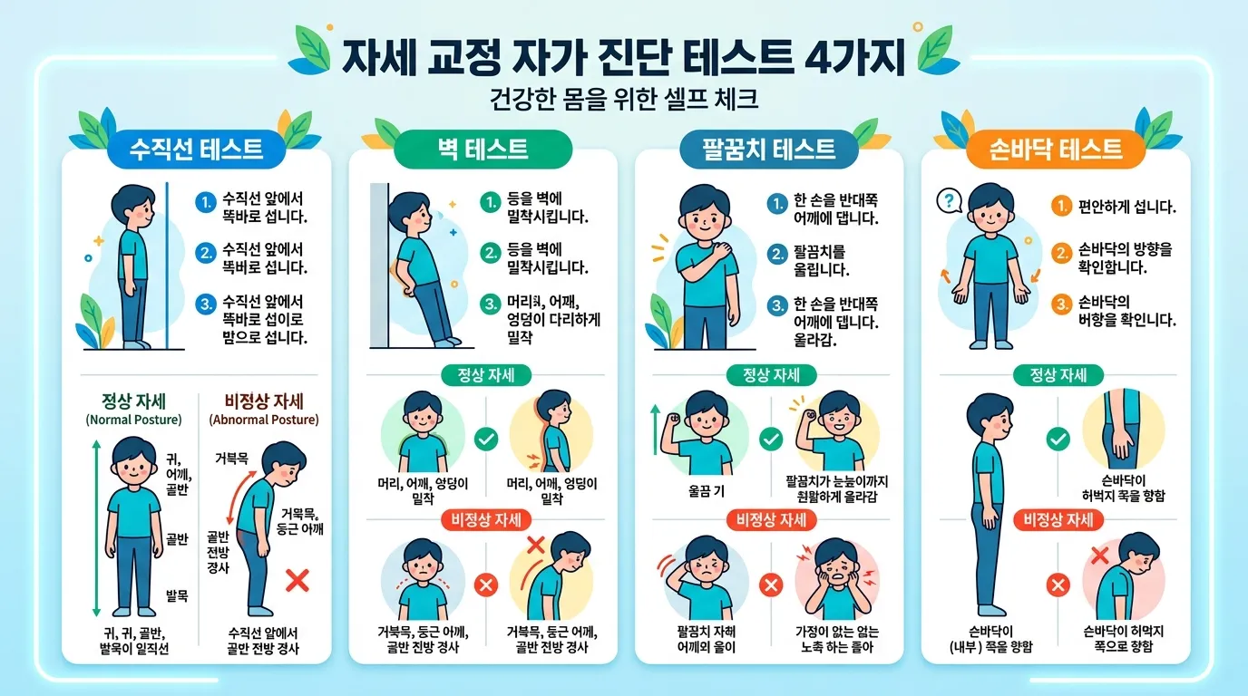 거북목 라운드숄더 자가진단 4가지 테스트 인포그래픽