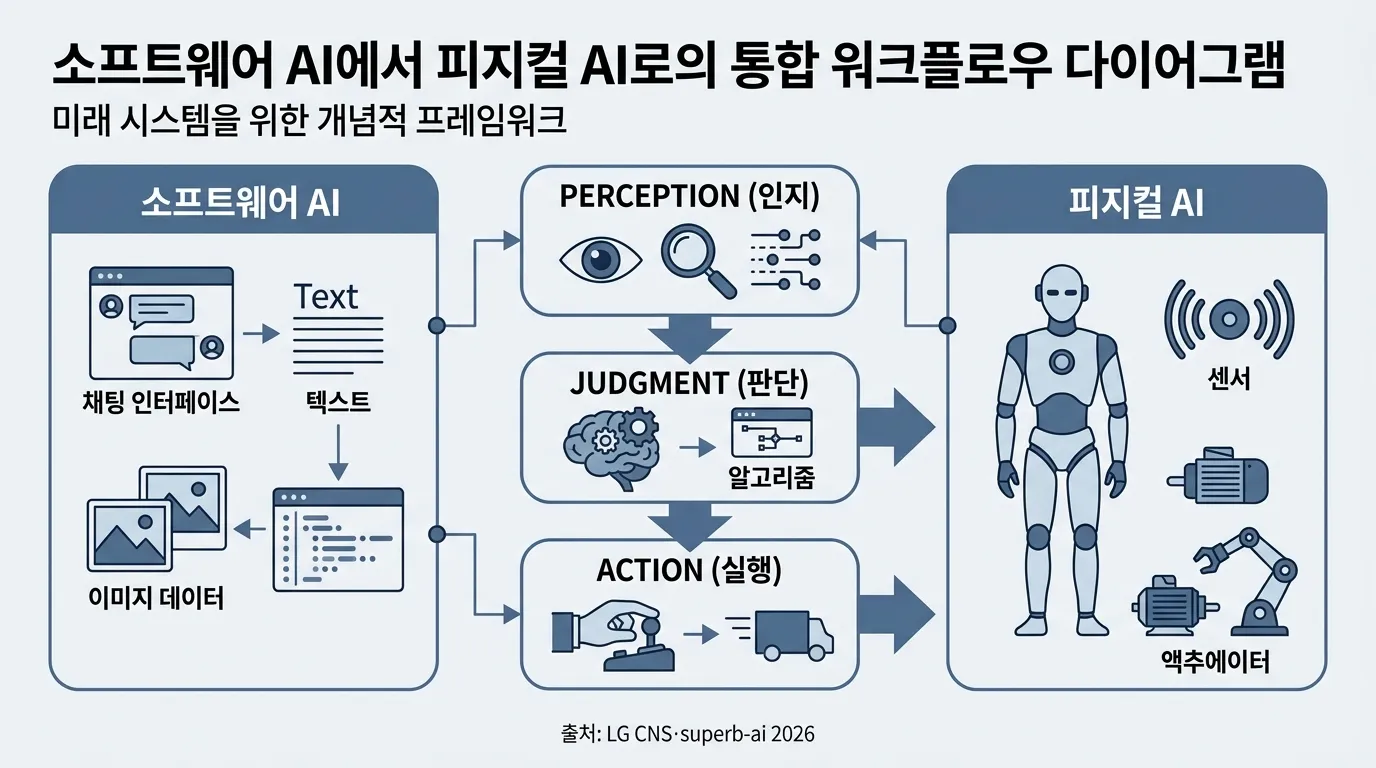 소프트웨어 AI와 피지컬 AI 구조 비교 다이어그램