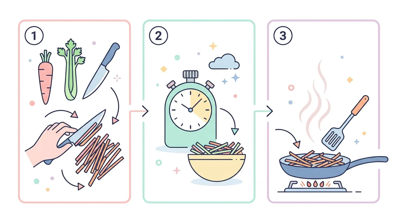 Step-by-step guide illustration of julienne cutting and resting process